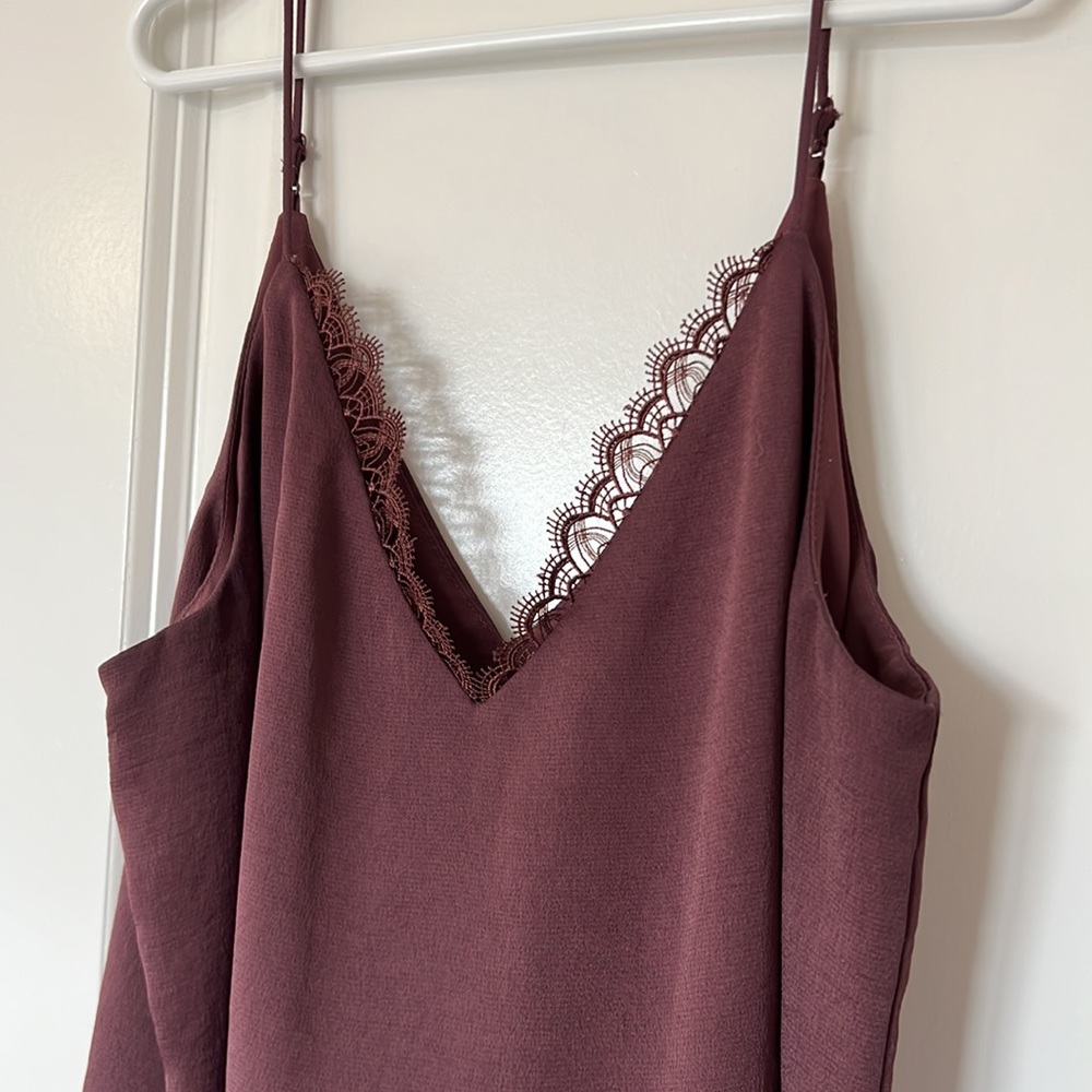 Express Plum Silky Camisole Tank with Lace Neckline XS